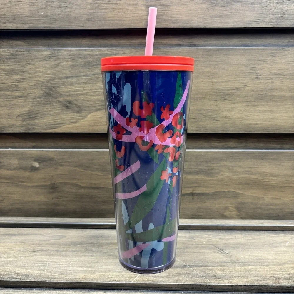 Starbucks 2021 Venti Valentine Heart Flowers Glitter 24oz‎ Tumbler Cup